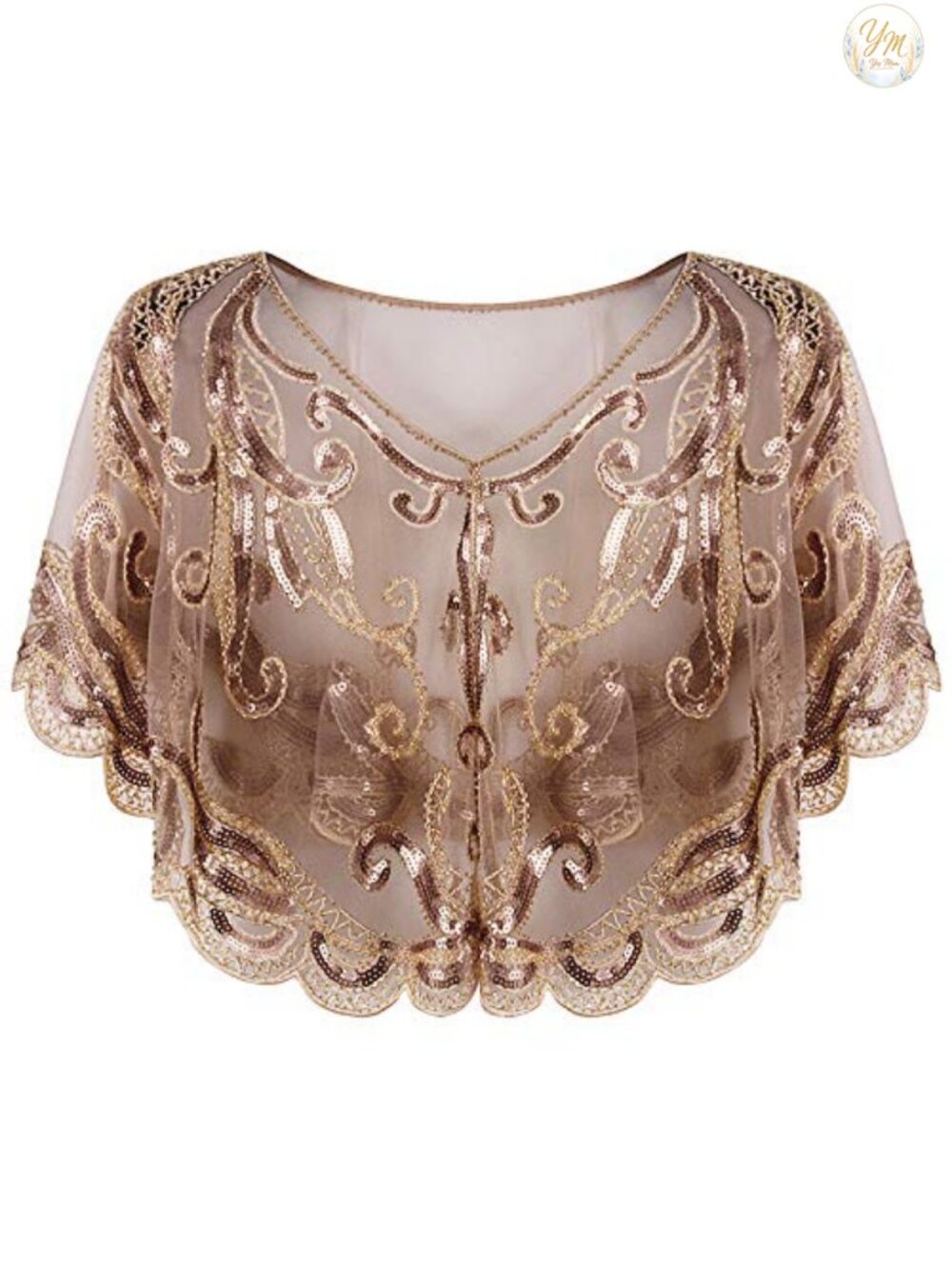 1920s Vintage Sequin Beaded Shawl Cape Bolero Flapper Evening Wrap Fringe